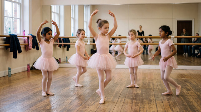 Children Practicing Ballet in Dance Studio