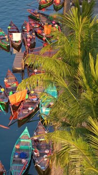Aerial panoramic view of Hoi An city, Da Nang province, Vietnam. Panoramic footage of Hoian ancient town, UNESCO world heritage. One of the most travel popular touristic destinations 
