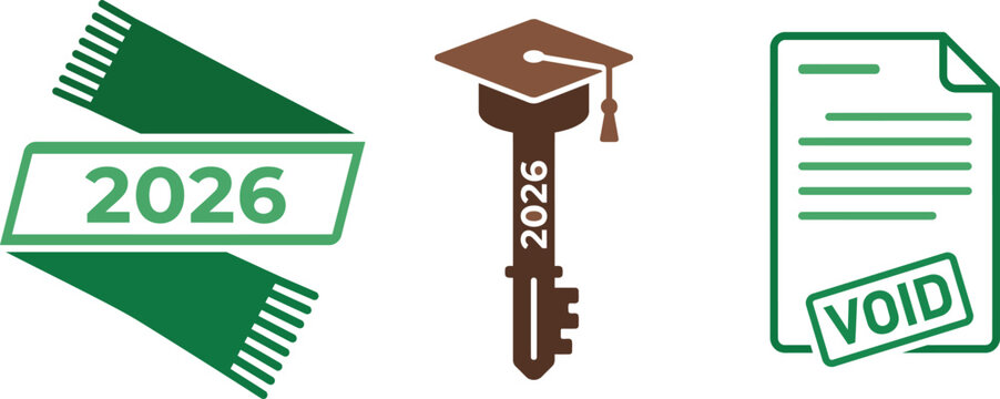 Graduation icons with 2026 year and void document