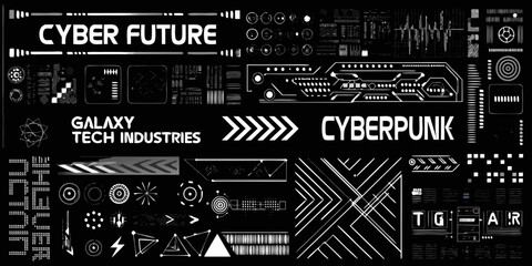 Fototapeta premium Cyberpunk Tech Elements Vector Illustration Futuristic Black And White Design