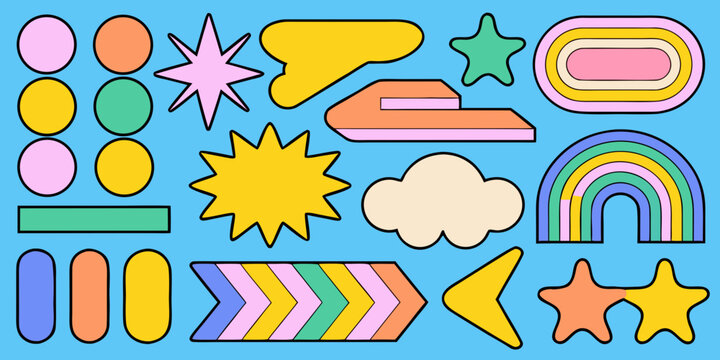 Assorted Geometric Shapes And Objects Retro style Vector Illustration