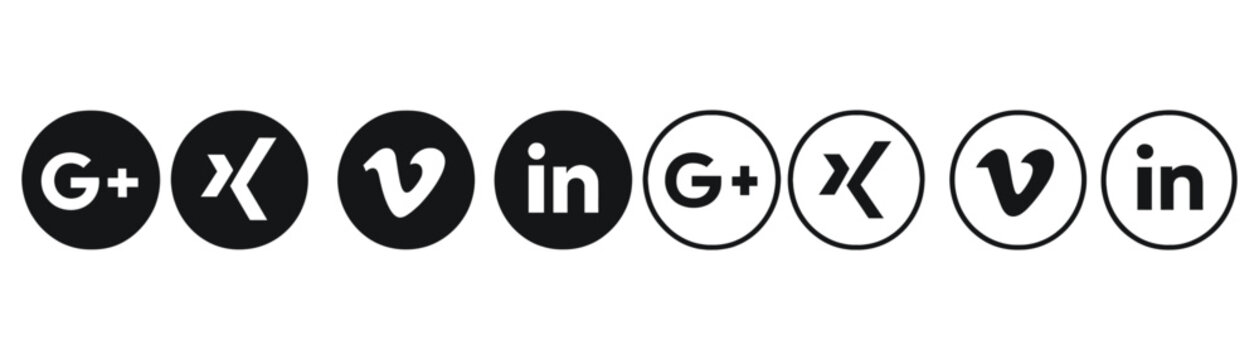 Social Media Platform Icons Google Plus Xing Vimeo LinkedIn Brand Set