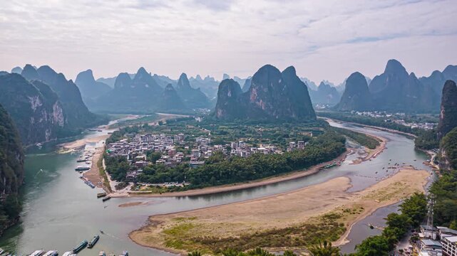 Xingping Village and Li River Karst Mountains in Yangshuo, Guilin, China in Xingping, Yangshuo, Guilin, China