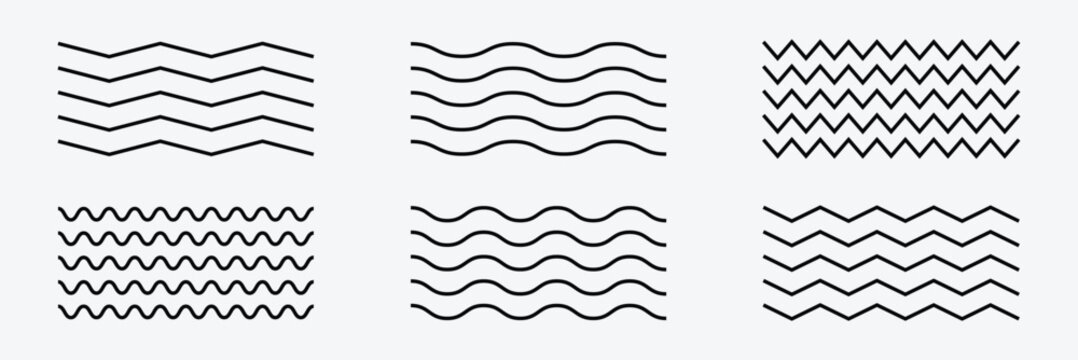 Wave line and wavy zigzag pattern lines. Vector black underlines, smooth end squiggly horizontal curvy squiggles. Wave line and wavy zigzag lines. Black underlines wavy curve zig zag line pattern . 