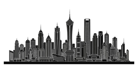 Obraz premium Black and white city skyline silhouette vector illustration