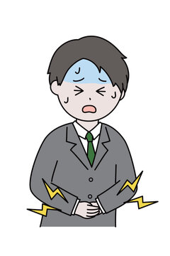 腹痛のビジネスマン男性のシンプルでミニマルなイラスト