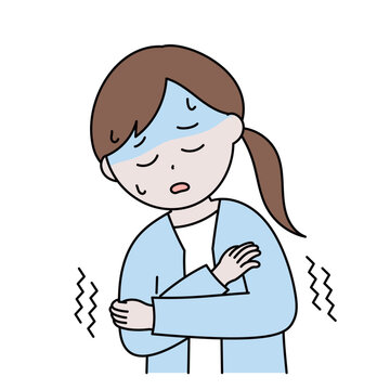 寒気を感じている女性のかわいいイラスト