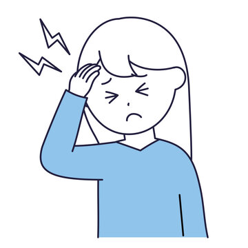 頭痛に苦しむ若い女性のイラスト