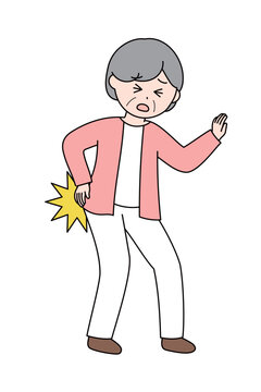 腰を痛めたおばあさんのかわいいイラスト