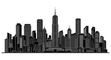 Obraz premium Black and white city skyline silhouette with modern skyscrapers