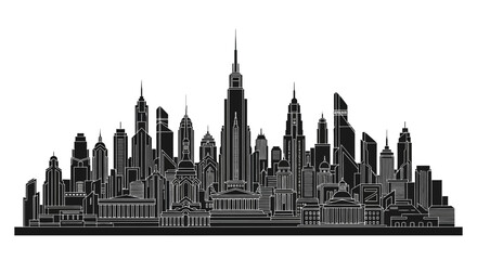 Obraz premium Black and White City Skyline Silhouette Vector Illustration
