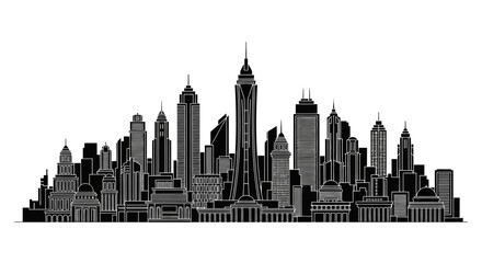 Fototapeta premium Modern City Skyline Silhouette Illustration, Urban Architectural Design
