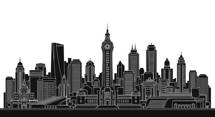 Fototapeta premium Melbourne City Skyline Silhouette Illustration, Modern Urban Landmark