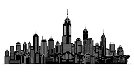 Obraz premium Hong Kong City Skyline Silhouette Vector Illustration