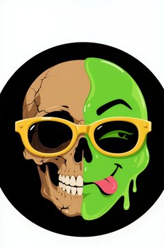 Neon Slime Skull: Half-Skeleton, Half-Gooey Grin with Yellow Sunglasses Art