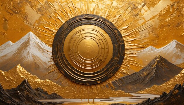 Golden Sun Disc Above Mountain Range