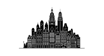 Obraz premium Amsterdam canal house skyline silhouette, traditional Dutch architecture