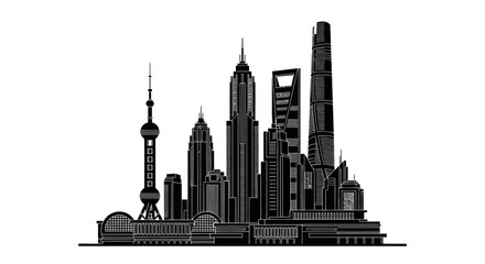 Obraz premium Shanghai Skyline Silhouette Vector Illustration