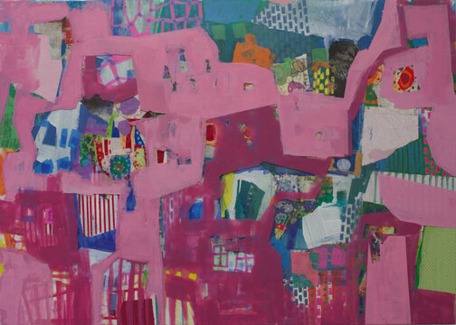 Pink Magenta Abstract Acrylic Collage Painting Enchanted Forest Fragment Texture Fine Art Background
