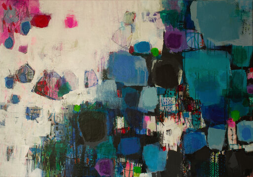 Colorful Abstract Acrylic Collage Painting Fragmented Thought Texture Fine Art Background