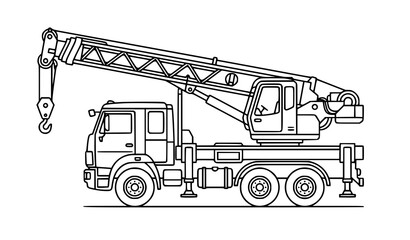 Truck Crane Line Icon Vector Illustration Construction Vehicle Outline Isolated on White Background © MstKamrun