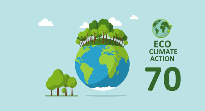 Eco Climate Action Earth with Forest and Trees. Environmental Concept.