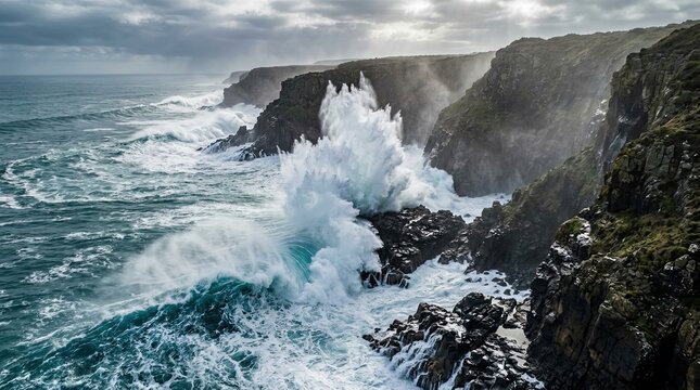 waves crashing on rocks