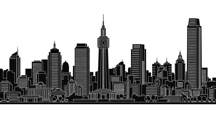 Fototapeta premium Modern City Skyline Silhouette Illustration, Urban Architectural Design