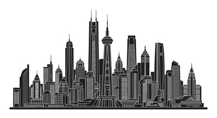 Obraz premium Shanghai Skyline Silhouette Illustration, Modern Cityscape Vector