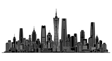 Fototapeta premium Guangzhou Skyline Silhouette Cityscape, Modern Urban Architecture