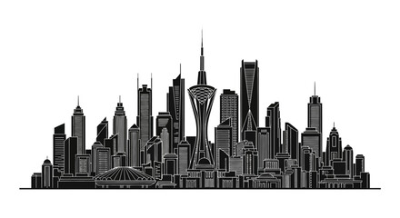 Fototapeta premium Modern City Skyline Silhouette with Skyscraper Architecture