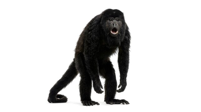 Black Howler Monkey Standing Isolated White Background.