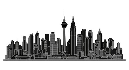 Fototapeta premium Kuala Lumpur skyline silhouette vector illustration, urban cityscape