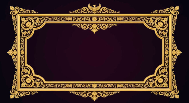 Ornate Golden Rectangle Frame with Floral Swirls and Eagle Motif