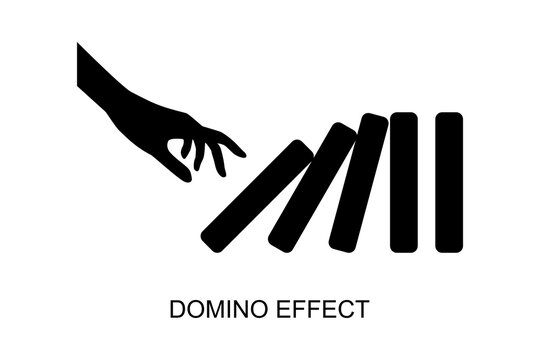 Domino effect icon, Dominoes row fall board symbol, Business bankruptcy or crisis, risk chain reaction, Domino effect business concept. Flat vector illustration design