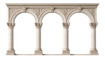 Naklejka premium Classical architectural arcade with three stone arches as PNG asset isolated on transparent background