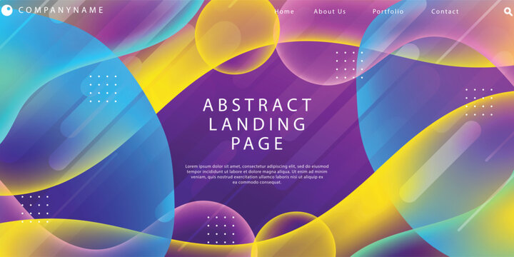 Abstract website landing page template with glowing fluid liquid shapes. Modern purple gradient user interface backdrop for creative digital business marketing homepage layouts.