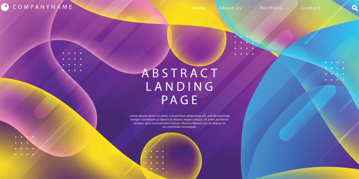 Abstract website landing page template with glowing fluid liquid shapes. Modern purple gradient user interface backdrop for creative digital business marketing homepage layouts.