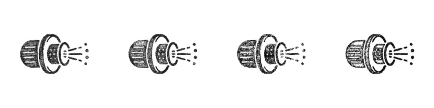 Black and white sketch ion engine icon design set
