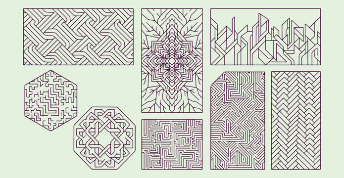 intricate geometric patterns, luxury oriental tiles, complex lattice art, mandalas and borders, decorative graphic elements, repeating pattern set, isolated vector design
