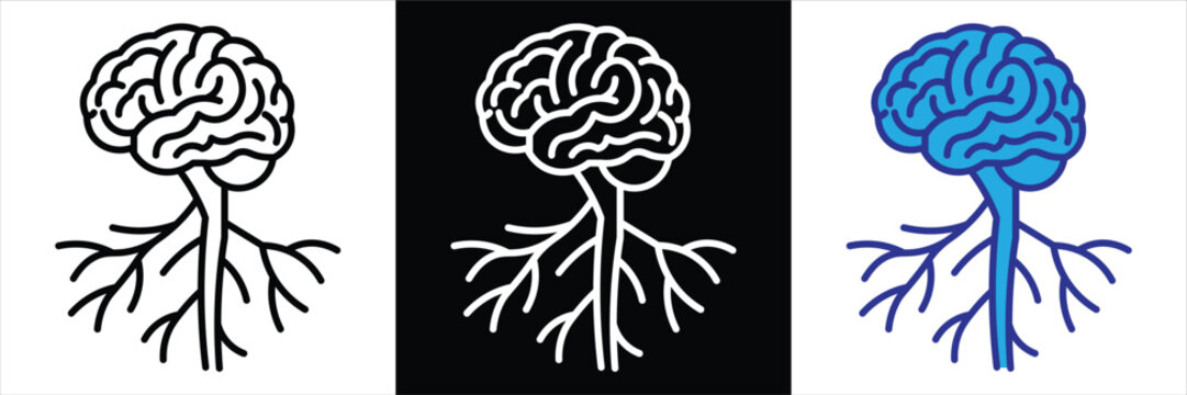 Human Brain and Nervous System Line Icon Set for Medical Design
