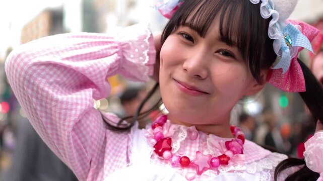Japanese Girl in Decora Fashion Posing on Shibuya Street in Tokyo