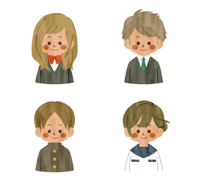 制服姿の学生達-ガッシュ