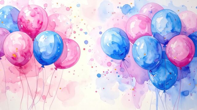 Watercolor balloons in pink and blue gender reveal party celebration festive decoration
