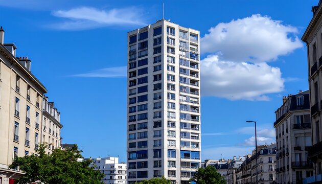 Parisian High-Rise Building on a Sunny Day