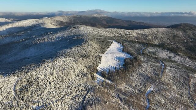 High Altitude Winter Beskidy Mountains Aerial Orbit
