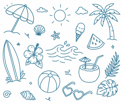 summer doodle on white background 