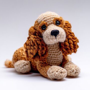 Crocheted Dog Toy Brown and Tan With Long Ears Studio Portrait Soft Lighting