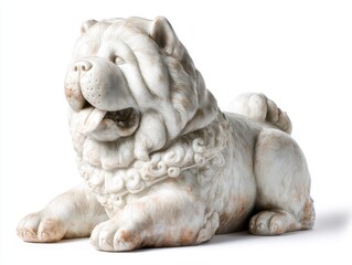 Fototapeta premium White Chow Chow Dog Sculpture on White Background with Soft Shadows