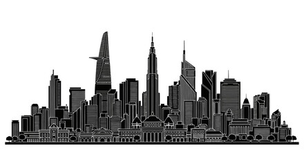 Obraz premium Modern City Skyline Silhouette with Skyscrapers